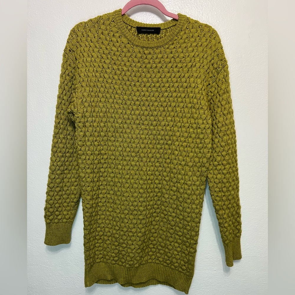 Cedric Charlier Chartreuse Green Textured Cable Knit Sweater Dress US Size‎ 6